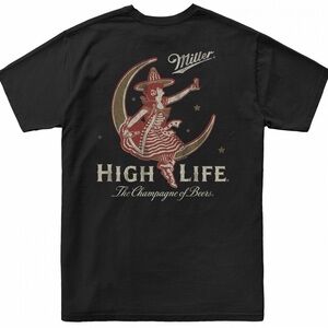 LUV TEE Distressed Miller High Life Girl In The Moon Retro Beer Short Sleeve Tee